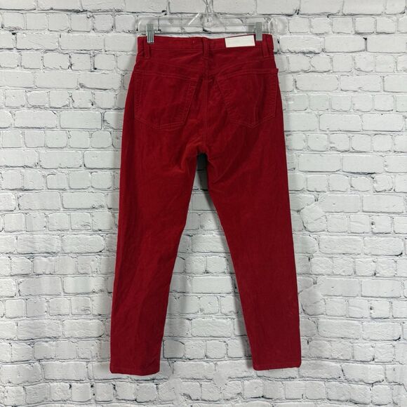 Re/Done Original Women 26 Red Velvet High Rise Ankle Crop Jeans Pants Button Fly - Picture 3 of 16